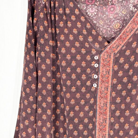 Sundance Small Petite Dress Maroon‎ Boho Shift Silky Satin Pearl Buttons 1624 - Picture 7 of 14